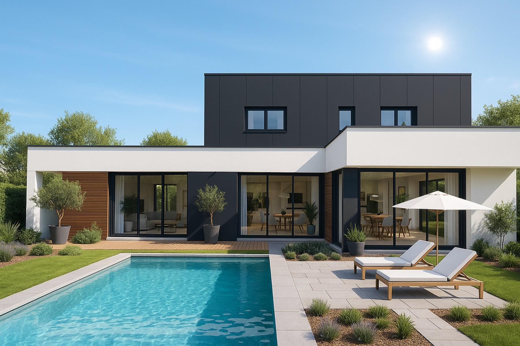 Maison contemporaine avec piscine et grandes baies vitrées à Appoigny